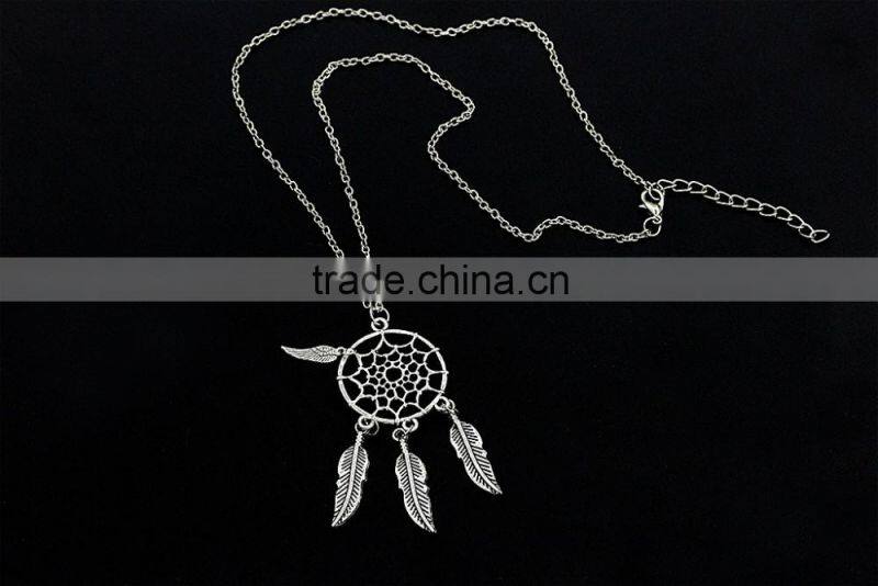 Dream catcher feathers turquoise tassel sweater chain necklace