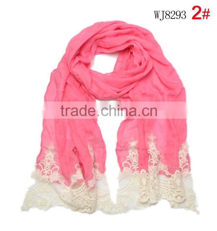 2015 Autumn Winter Newest Embroidery Floral Lace Sewed Cotton Baby Girls Scarf