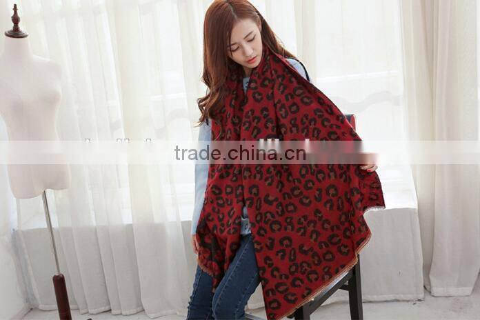 New Design Fashion Winter Wool Cashmere Pashmina Leopard Jacquard Ladies Stole Shawl Scarf
