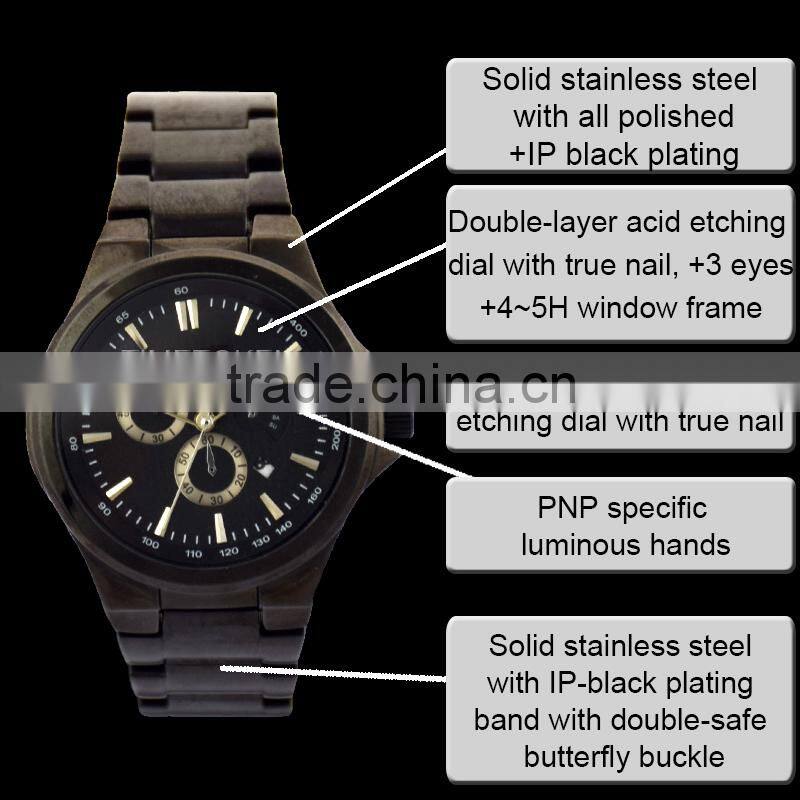 Chronography Sports Quartz Men Watches Stainless Steel Water Resistant Watch With Date Window Frame