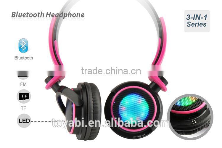 Wireless folding bluetooth Stereo Headphones Adjustable bluetooth Headsets LED light memory card FM radio headphones