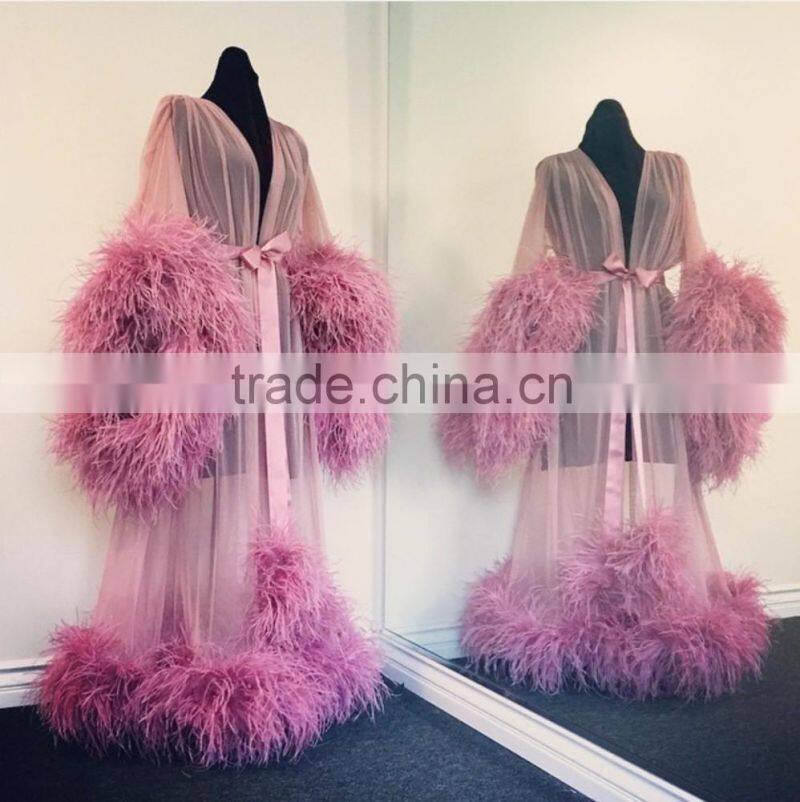 Natural Craft Ostrich Feather Fabric And Blue Decoration Ostrich Feather Coat