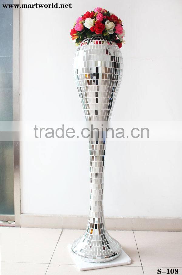 2016 Hot sale resin columns wedding decoration;Silver decorative mirror&resin wedding pillar/vase(S-108)