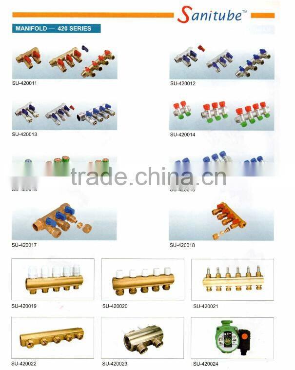 4 way brass water manifold for underfloor heating, water supply, etc.