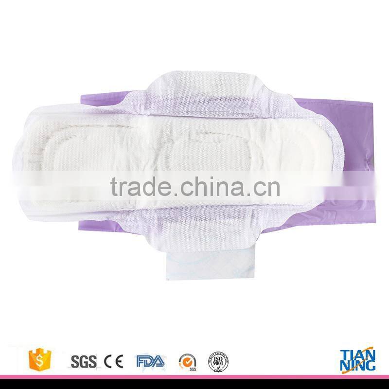winged shape super absorption disposable cotton sanitary napkin with blue ADL
