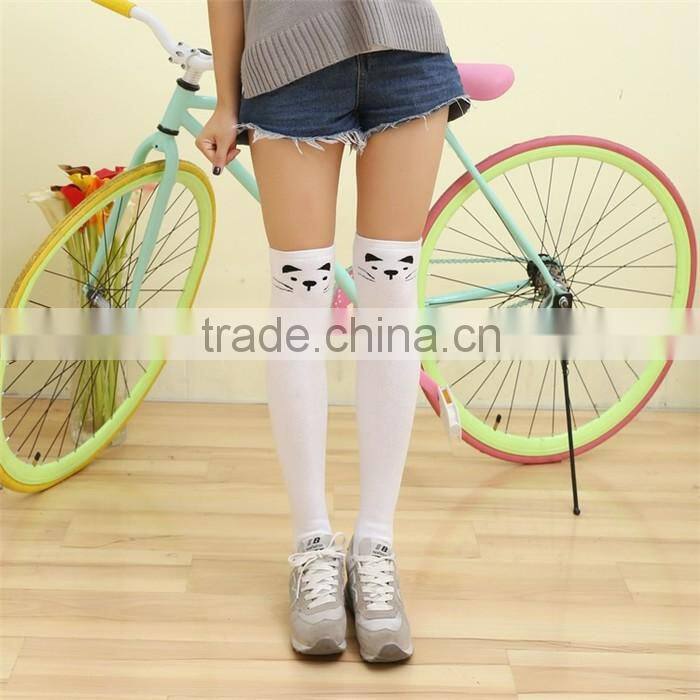 knee high socks women school young girls sock,wholesale red white cat design socks