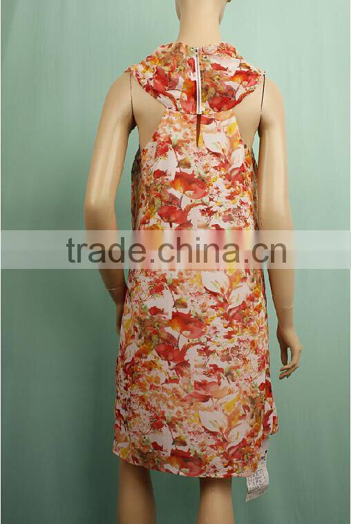 High quality printed floral chiffon ladies fancy dress sleeveless ladies fancy dress 3152FY2DR003