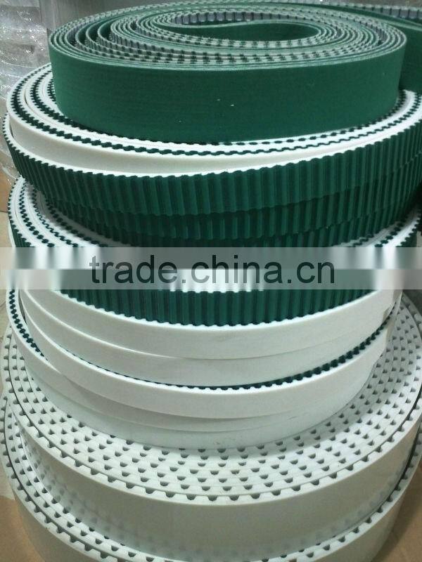 PU timing belt with green fabric on teeth side