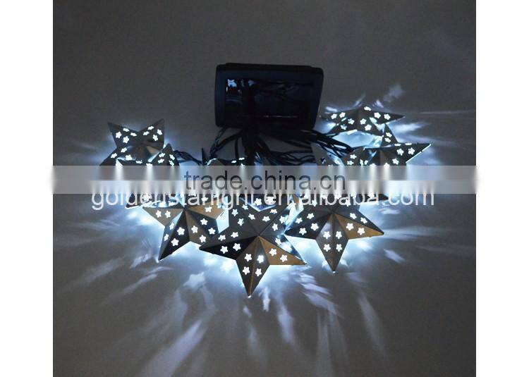 2016 New hot 10 led solar metal star string decoration light