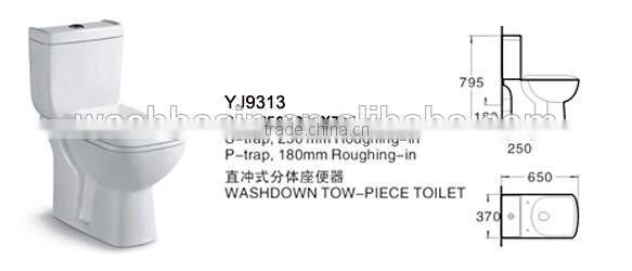 YJ9313 Bathroom Ceramics P-trap S-trap Two pcs toilet /WC/Water closet