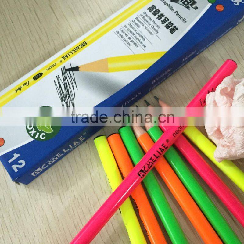 7" standard size round shape soft wood neon color body pencil with dipped top