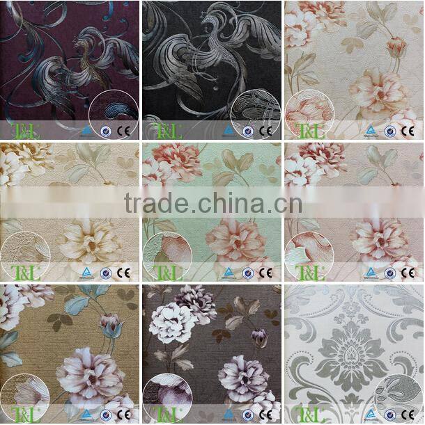 Purple big flowers pvc korean wallpaper