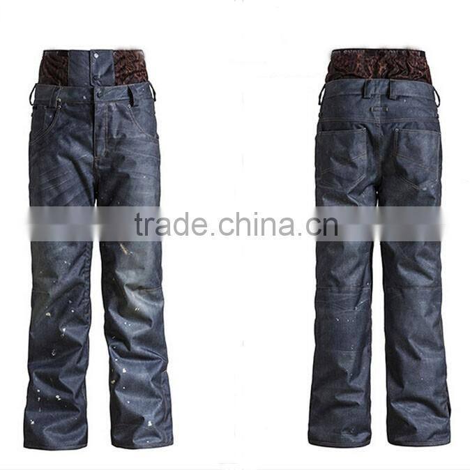 Custom Fake Denim Fabric Snowboard Pants with Snowlocker