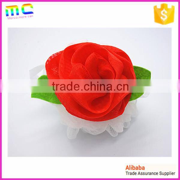 different color mesh rose flower with green leaf bath mitten sponge