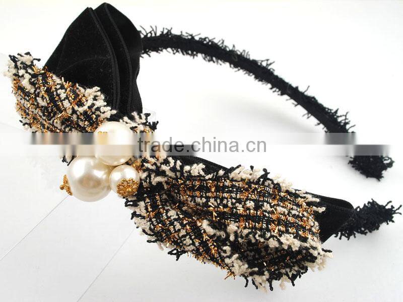 bow headband velvet fabric with pearl headband hairband