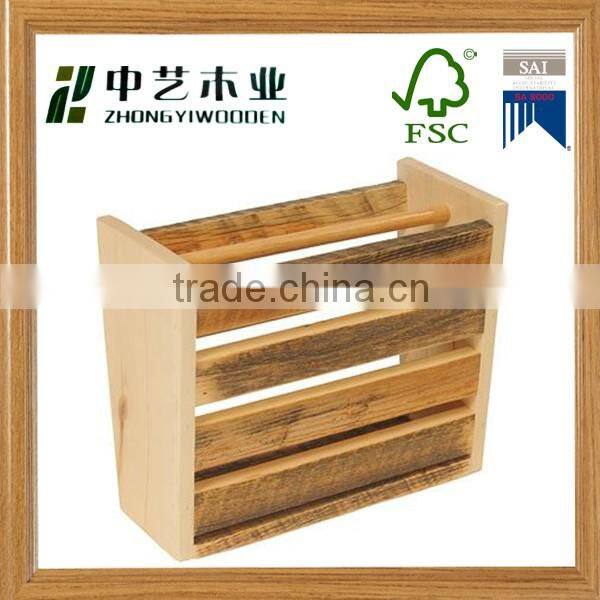 Factory price wholesale desktop handmade custom wooden magazine rack file holder