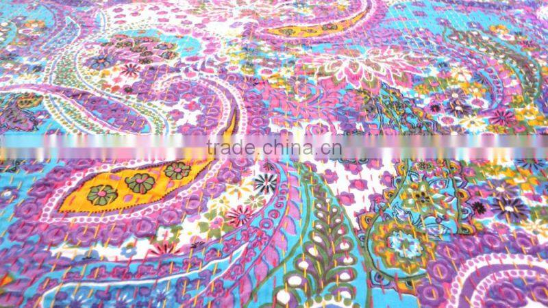RTHKG-6 Traditional Handmade Purple Paisley Cotton Fabric Patchwork Gudri Throw Kantha Vintage Bedspread Wholesaler Jaipur