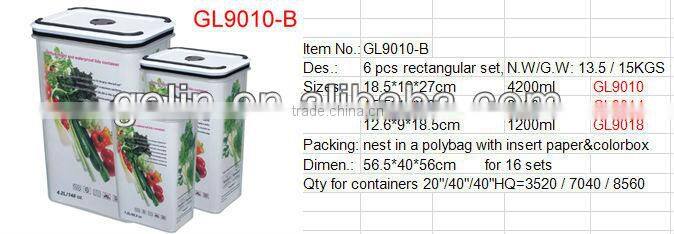 6pcs plastic food stacked container GL9010-B