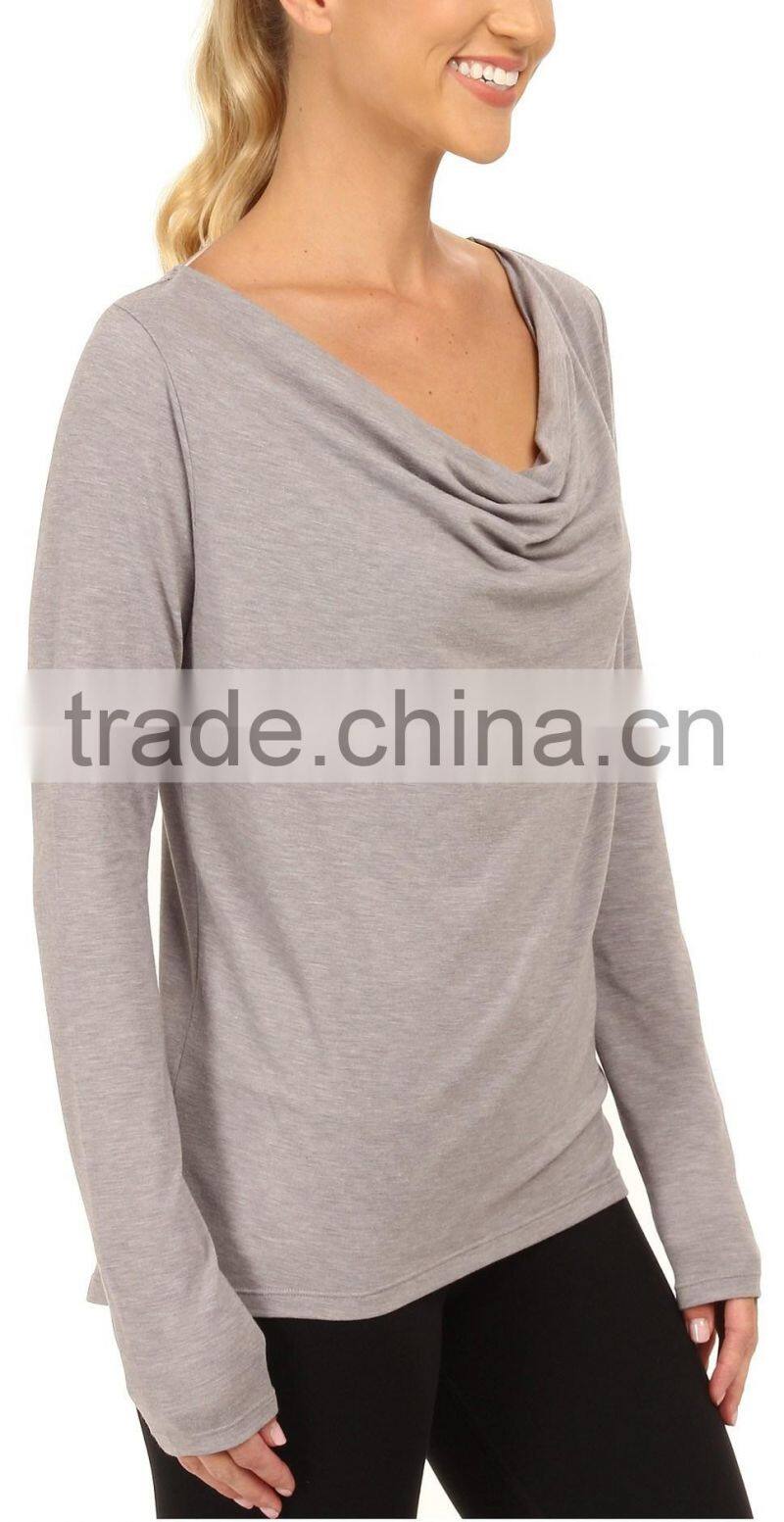 Ramax Custom Women Plain Cowl Neck Long Sleeve Yoga Fitness Tops