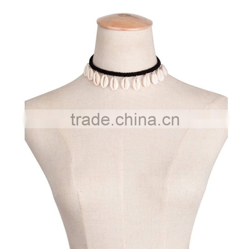 Fashion Necklaces Women Jewelry 2016 Suede Braided Black Rope Sea Shell Pendants Beachwear Choker Necklaces For Summer