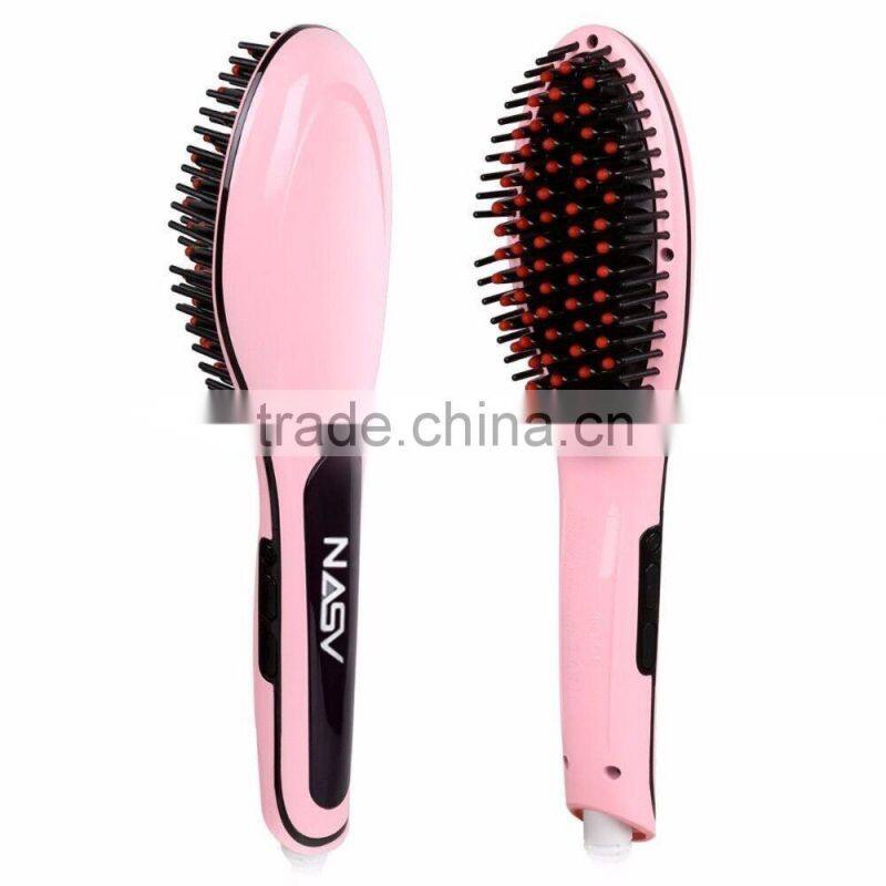 2016 new arrive NASV beauty star hair straightener brush varity color with ceramic rotataing and LCD display ionic hair straight