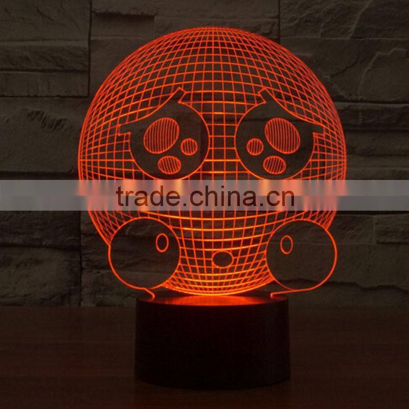 Acrylic 3D QQ Sad Expression LED Night Light Creative Stereoscopic 7 Colors Flashing Touch LED Bedside Lamp Christams Gift Light