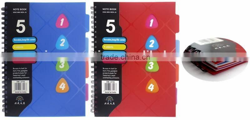 Cheap plastic cover spiral note book with colored PP dividers