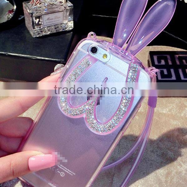 2015 New design rhinestone rabbit holder design tpu phone cases