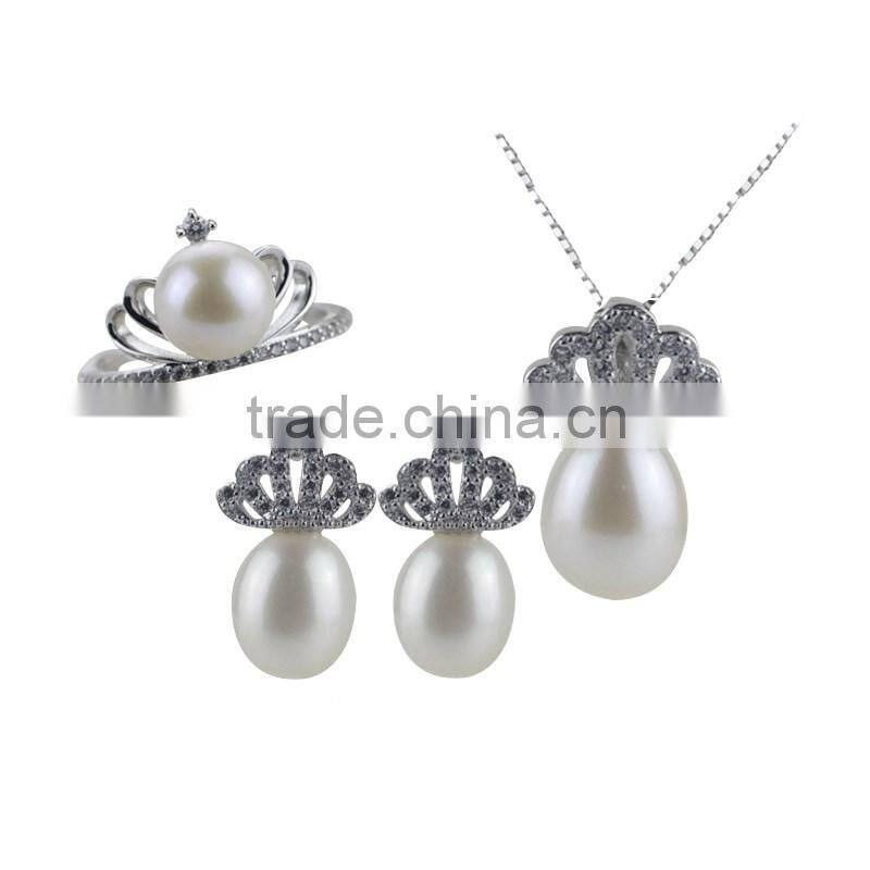 Korean style , grade AAA 8-9mm drop& button pearl necklace pearl set