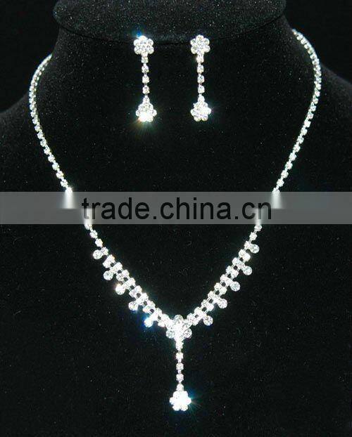 Bridal Dangle Flower Crystal Necklace Earrings Set CS1134