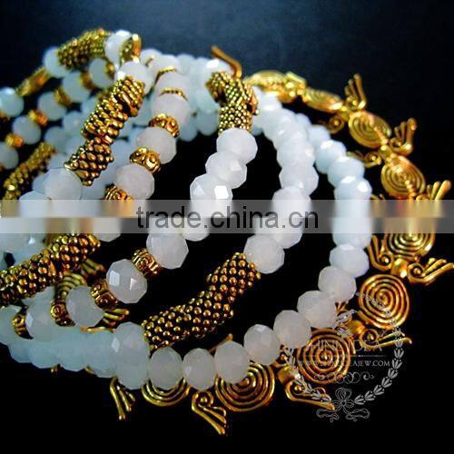 vintage antiqued gold wings hope ice blue glass beads 6 layers fashion wiring bangle bracelet jewelry 6490046