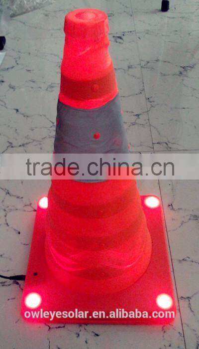 Water-proof Solar collapsible traffic cone/ high visibility 4 LED road cone