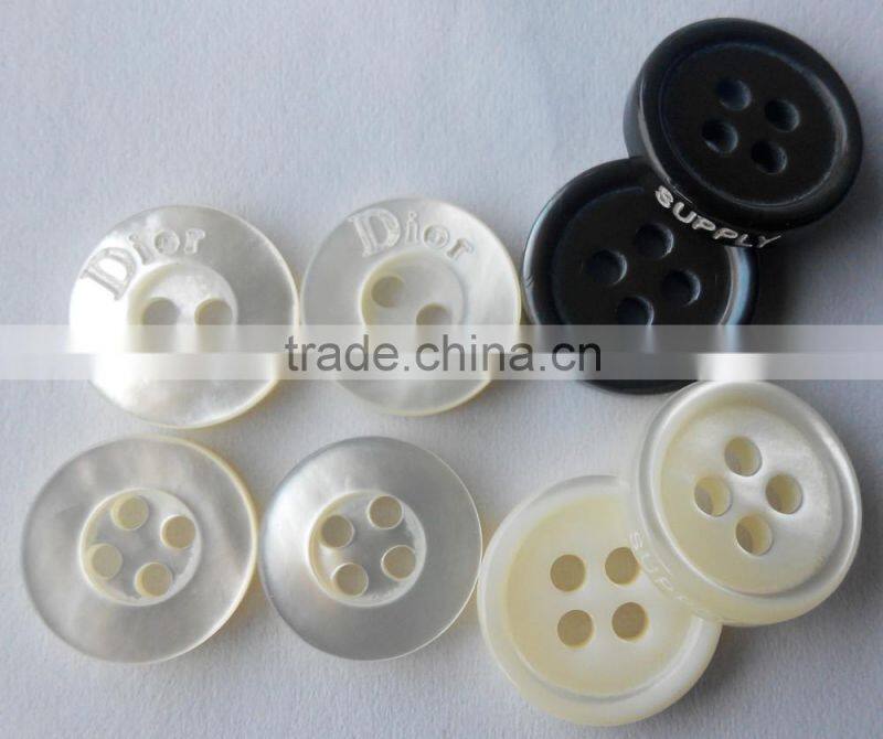 18L, 14L white mother of pearl shell& Trocas Shell shirt buttons with Logo on surface and Side