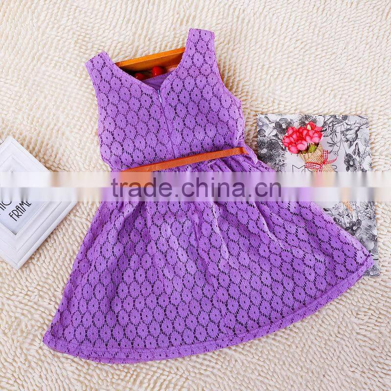 Wholesale beautiful birthday girl dress lace baby girl dress with waistband short baby casual lace dress boutique dress
