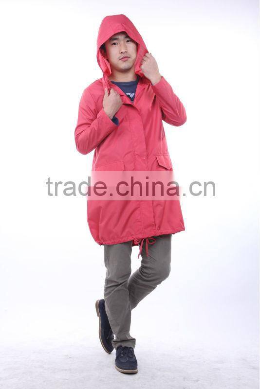 2014 popular red raincoats with hood for men