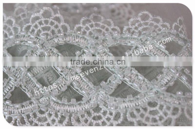 Nice design embroidery handmade beaded trim for wedding dress wholesale