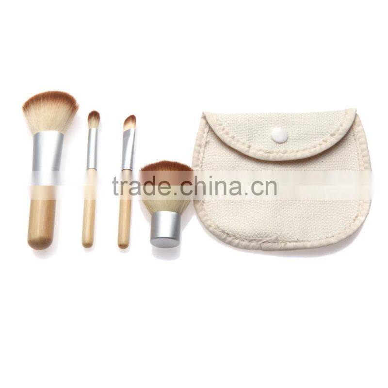 Hot 4PCS Earth-Friendly Bamboo Handle Makeup Brushes Set Cosmetics Tools Kit With Hemp Linen Bag