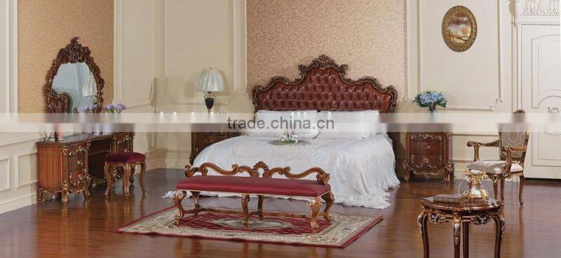 Classical Italy Style Bedroom Set for Teenager, Button Tufted Brown Leather Bedset