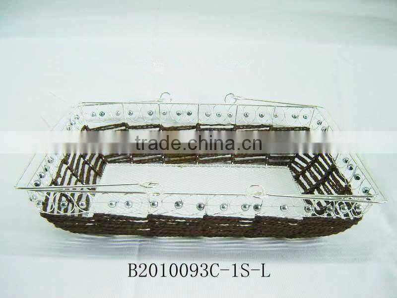 Silver metal wire and paper rope rectangle fruit storage basketry