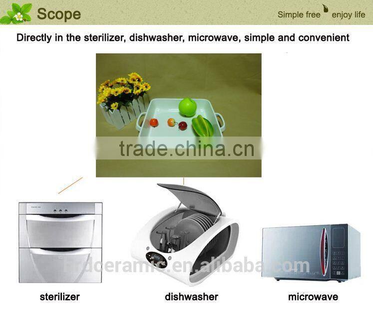 Customized logo rectangular white ceramic bakeware with handles