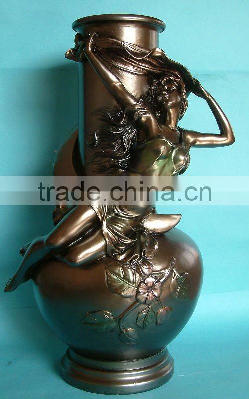 Hand painted resin sculpture with standing-resin woman sculpture-clear resin statue-resin bird