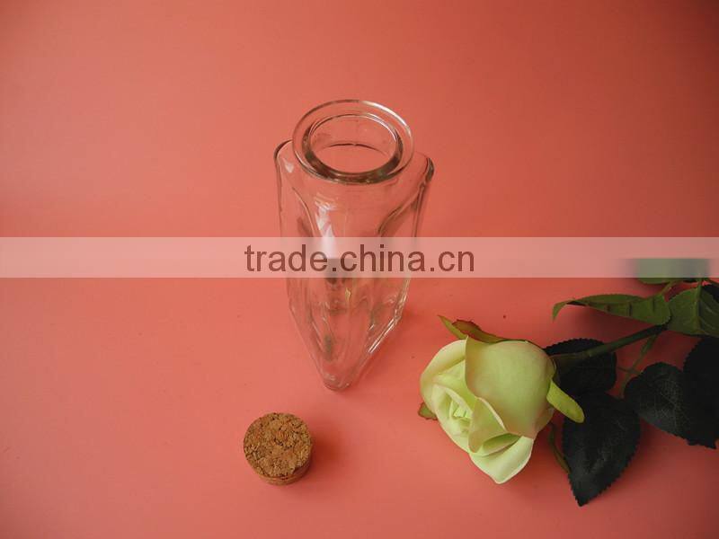 novely triangle shape glass storage bottle with cork