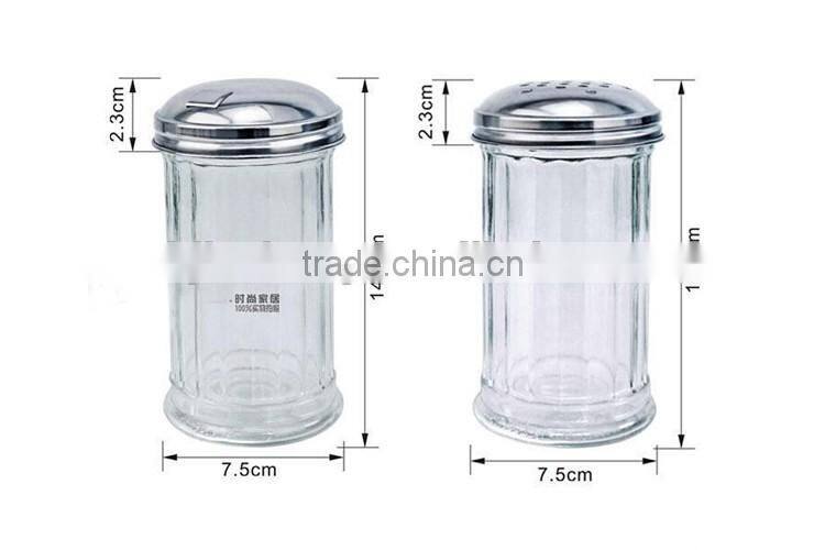 300ml vertical stripe transparent glass spice package containers with metal hole cap