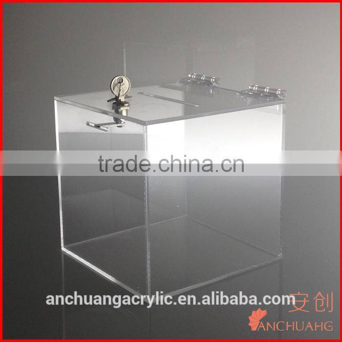 Cube Acrylic Charity / Donation / Ballot / Tip Box Container with Lock