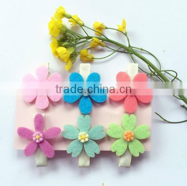 New products 2017 cheap personalized garden flower no slip fabric hair clip wool felt kids hairpin for baby girls gifts boutique