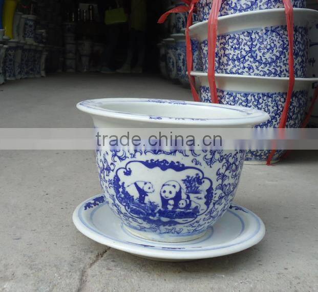 Panda painting chinese style ceramic stackable nested flower pots sets