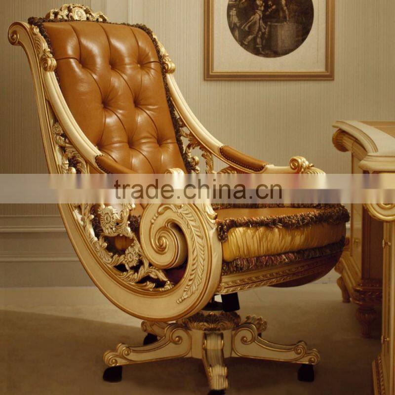 Exquisite Handmade European Louis Designed Office Manager Chair with Orange Genuine Leather BF12-04304c
