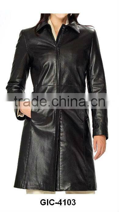 ladies long leather coats