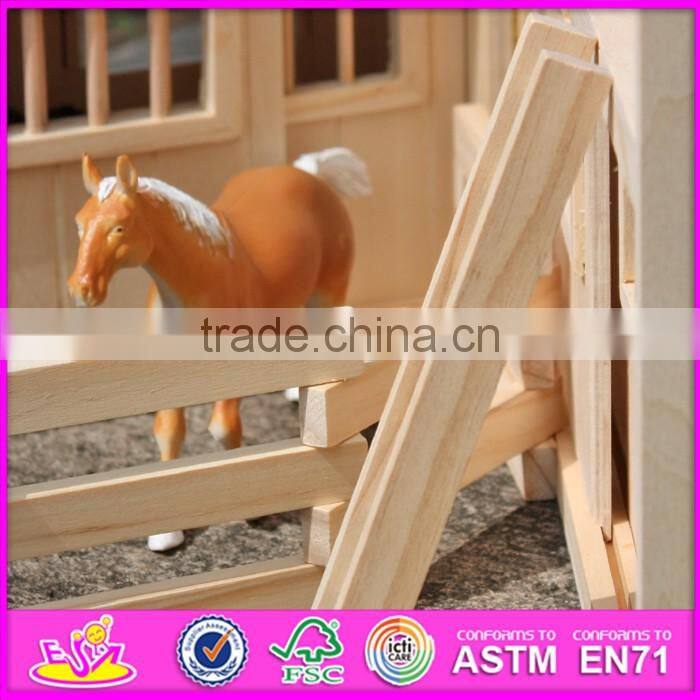 2016 new design children miniature toys wooden toy horse stable W06A166