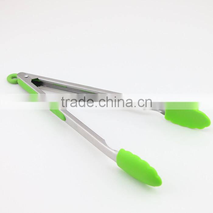 Fresh Green Silicone Stainless Steel Cooking Tongs Kitchen Tools